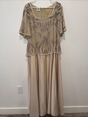Vintage Stenay Beaded Silk Dress Cream Maxi Women's Size 18